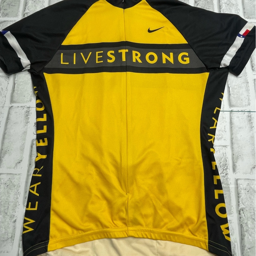 Nike Black and Yellow Cycling Jersey. Race Raglan. Womens M. “Live Strong”. Bike - Picture 1 of 12